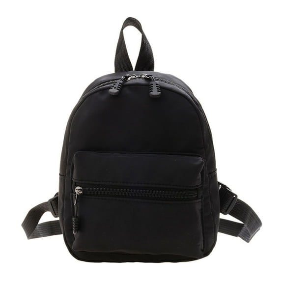 Women Solid Color Backpack Preppy Style School Nylon Mini Rucksack (Black)