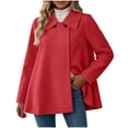 thumbnail image 1 of Women Solid Color Button Front Long Sleeve Wool Blend Coat, Casual Loose Fit Lapel Outerwear, Fashion Mid Length Overcoat for Daily Outdoor Wear Red XXL(XXL), 1 of 9