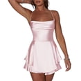 thumbnail image 1 of Women Solid Color Cami Playsuits Cowl Neck Sleeveless Cross Tie-Up Backless Short Dress Summer, 1 of 7
