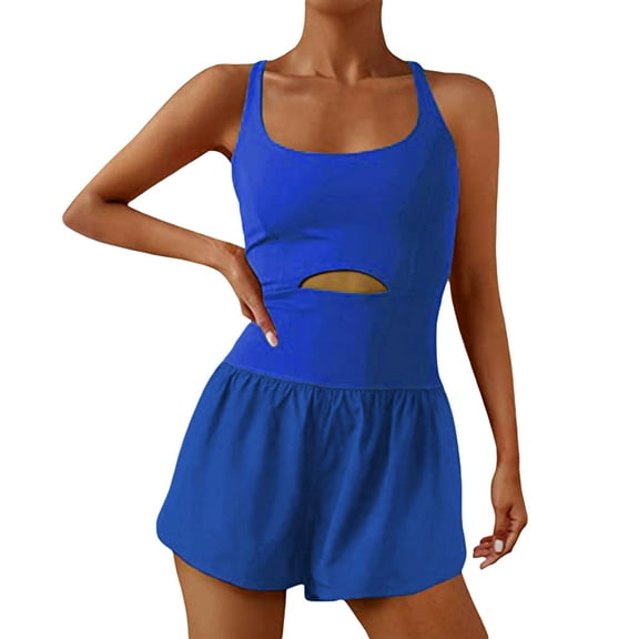 Women Solid Color Cami Playsuits Sleeveless Sports Short Jumpsuits Summer