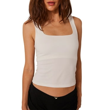 Women Solid Color Camisoles Sqaure Neck Sleeveless Tank Tops Summer Slim Fit Vests Tops Streetwear
