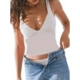 thumbnail image 1 of Women Solid Color Camisoles V-Neck Crop Tops Sleeveless Backless Tank Tops Summer Casual Vests for Vacation, 1 of 8