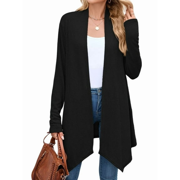 Women Solid Color Cardigan Sweater Open Front Long Casual Beach Kimonos Outfits Black XL