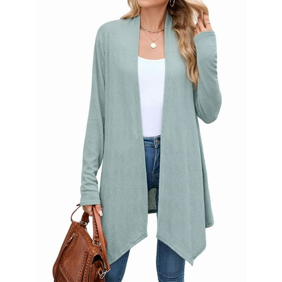Women Solid Color Cardigan Sweater Open Front Long Casual Beach Kimonos Outfits Dark Green M
