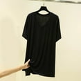 thumbnail image 1 of Women Solid Color Casual Fashion V-neck Short Sleeve Medium Length Modal T-shirt Lightweight Summer Top Comfortable Loose Fit Shirt for Women, 1 of 5