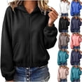 thumbnail image 1 of Women Solid Color Casual Long Sleeve Cinch Cuff Zip Up Hooded Sweatshirts Drawstring Loose Leisure Jackets with Pockets, 1 of 7