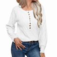thumbnail image 1 of Women Solid Color Casual Loose Crew Neck Long Sleeve Cable Knit Chunky Pullover Short Sweater with Buttons White L, 1 of 7