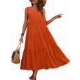 thumbnail image 1 of Women Solid Color Casual Midi Dress Orange XL, 1 of 8