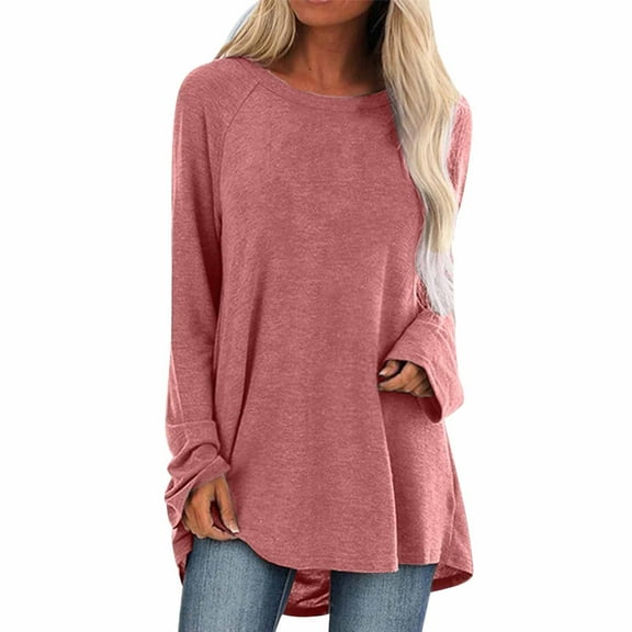 Women Solid Color Crew Neck Raglan Long Sleeve T-Shirt Blouse Top - Spandex & Polyester, Loose Fit, Dandelion Print, 5 Colors, S-XXL