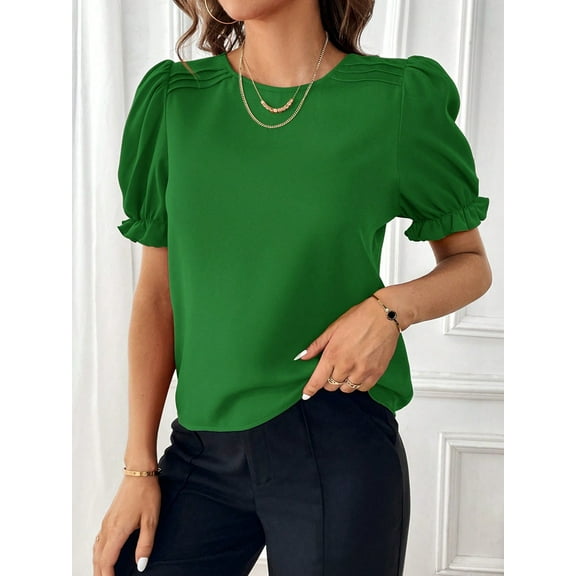 Women Solid Color Crew Neck Shirt Top Shirt Sleeve T Shirt Fashion Casual Tops
