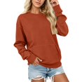 thumbnail image 1 of Women Solid Color Crewneck Sweatshirt with Front Pocket, Hoodless Long Sleeve Loose Fit Plain Pullover Top Soft Casual Daily Basic Sweatshirt(Brick Red,XXXL), 1 of 5