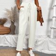 thumbnail image 1 of Women Solid Color Drawstring Elastic Waist Long Pants with Pockets Stretchy Casual, 1 of 5