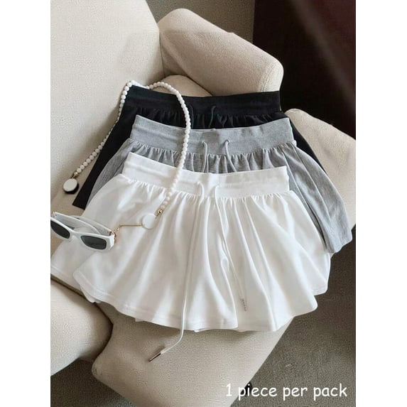 Women Solid‑Color Drawstring‑Waist Casual Skirt, Lightweight Spring‑Summer Daily Skirts
