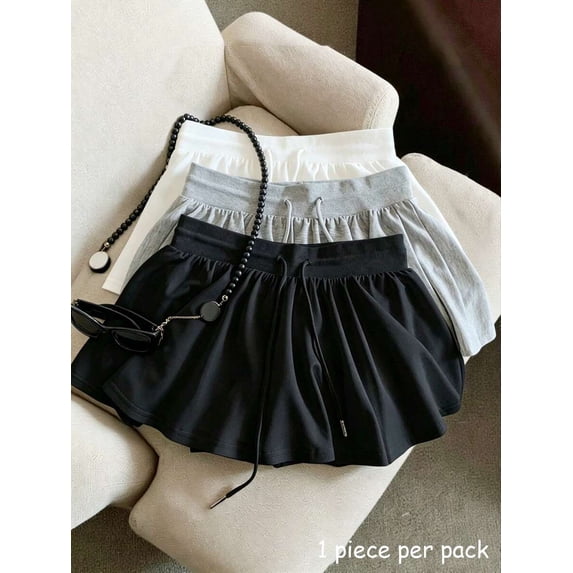 Women Solid‑Color Drawstring‑Waist Casual Skirt, Lightweight Spring‑Summer Daily Skirts