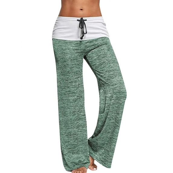 Hibeli Women Yoga Pants Contrast Color Drawstring Elastic High Waist Wide Leg Casual Pants