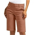 thumbnail image 1 of Women Solid Color Elastic Twill Slim Waist Jumpsuit Regular Hiking Shorts With Pockets Summer Casual Shorts Five Quarter Pants, 1 of 8