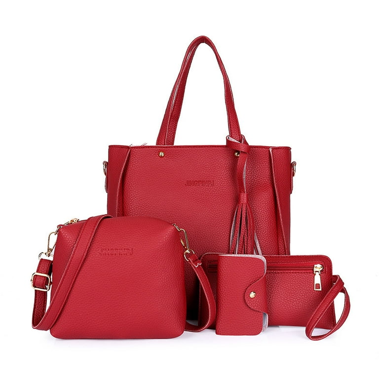 LMSOED Women Solid Color Handbag + Crossbody Shoulder Bag + Hand Purse + Card Holder for Daily Use New, Women's, Size: 1 x Handbag + 1 x Crossbody Bag