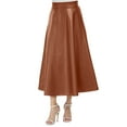 thumbnail image 1 of Women Solid Color High Waist Leather Skirt A-Line Long Skirts Club Basic Leisure Dailywear, 1 of 8