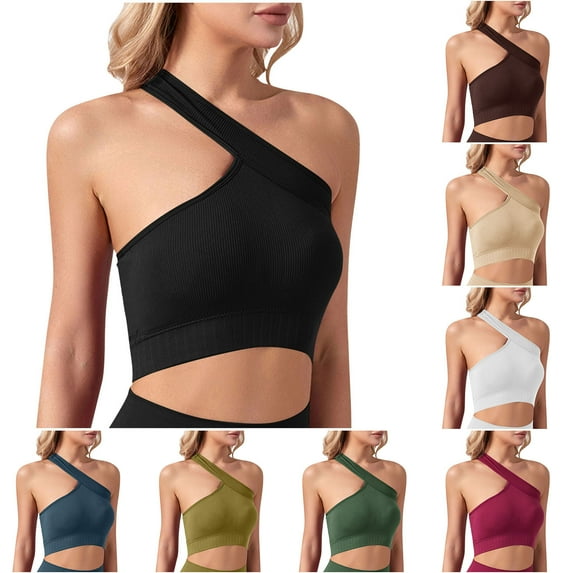 Women Solid Color High-elastic Racerback Sports Bra for Running and Yoga One-Shoulder Tank Top Bra Exercise Underwear, Size M-2XL