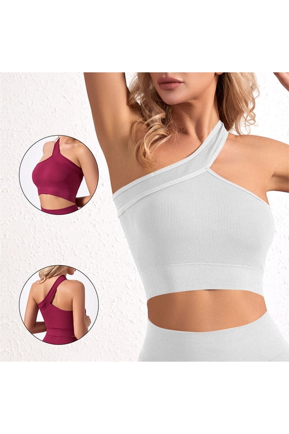 Women Solid Color High-elastic Racerback Sports Bra for Running and Yoga One-Shoulder Tank Top Bra Exercise Underwear, Size M-2XL