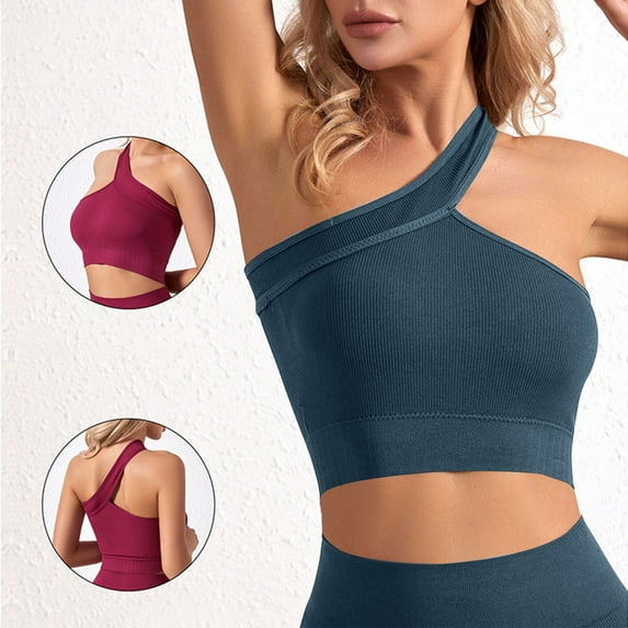 Women Solid Color High-elastic Racerback Sports Bra for Running and Yoga One-Shoulder Tank Top Bra Exercise Underwear, Size M-2XL