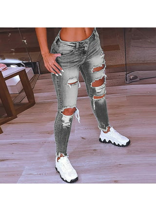 QIPOPIQ Clearance Women's Jeans Hole Low Waist Flares Ankle High Waisted  Trouser Denim Pants 