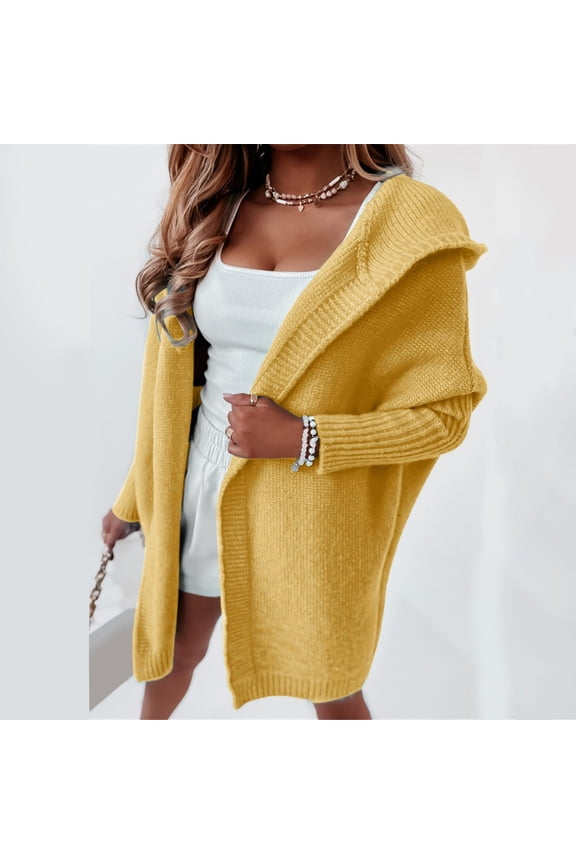 Women Solid Color Hooded Patchwork Batwing Sleeve Open Sweater Knitted Cardigan Womens Button up Cardigan Sweaters Light Cardigan for Women Kimono Cardigans for Women Summer Corded Cardigan plus Size