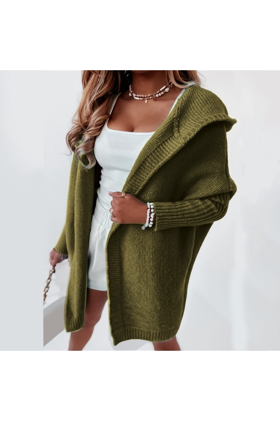 Women Solid Color Hooded Patchwork Batwing Sleeve Open Sweater Knitted Cardigan Womens Button up Cardigan Sweaters Light Cardigan for Women Kimono Cardigans for Women Summer Corded Cardigan plus Size