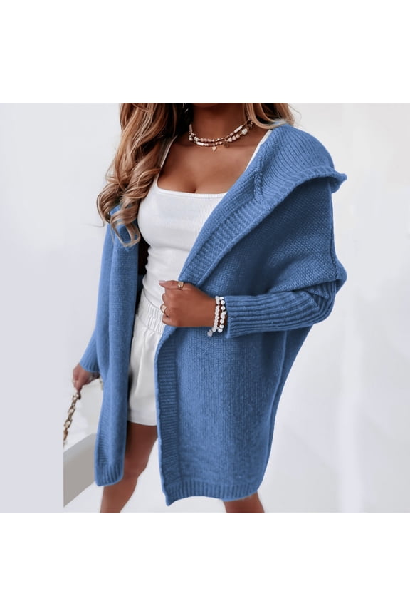 Women Solid Color Hooded Patchwork Batwing Sleeve Open Sweater Knitted Cardigan Womens Button up Cardigan Sweaters Light Cardigan for Women Kimono Cardigans for Women Summer Corded Cardigan plus Size