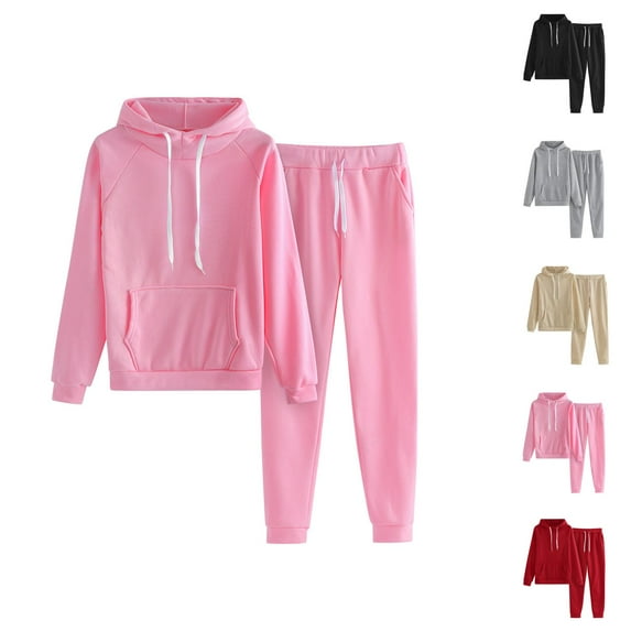Women Solid Color Hooded Sweatshirt and pant Tracksuit Sport Suit Casual Capris For Women