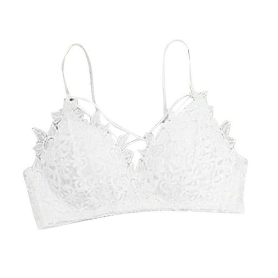 Women Solid Color Lace Bralette with Padded Cups, Comfortable No-Wire Design, Everyday Wear for Casual Style and #White,85A