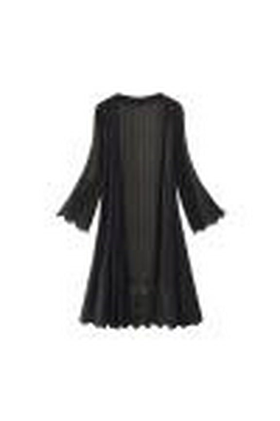 Women Solid Color Lace Cardigan Open Front Shrug Hollow Patchwork Sheer Short Sleeve Long Cover-Up Blouse Tops