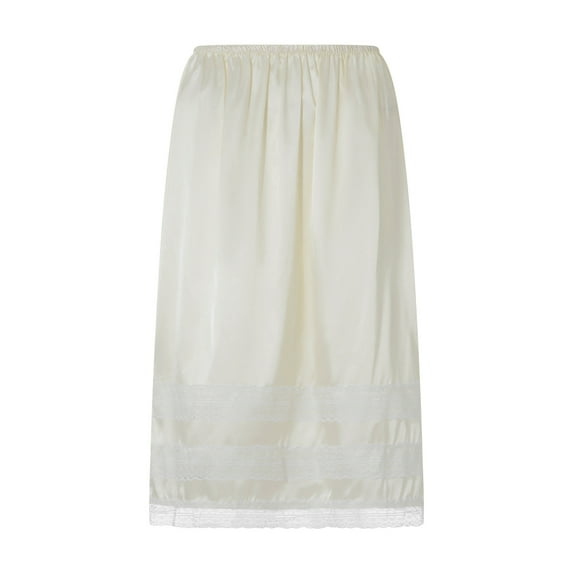 Women Solid Color Lace Skirt Elasticated Waist Smooth Loose Skirt Dress