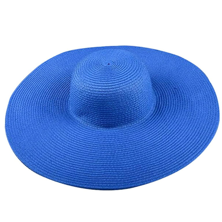 Women Solid Color Large Brimmed Straw Hat Sun Floppy Disk Wide
