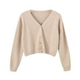 thumbnail image 1 of Women Solid Color Long Sleeve V Neck Cardigan Sweater Buttons Short Knitwear, 1 of 7