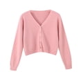 thumbnail image 1 of Women Solid Color Long Sleeve V Neck Cardigan Sweater Buttons Short Knitwear, 1 of 7