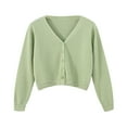 thumbnail image 1 of Women Solid Color Long Sleeve V Neck Cardigan Sweater Buttons Short Knitwear, 1 of 7