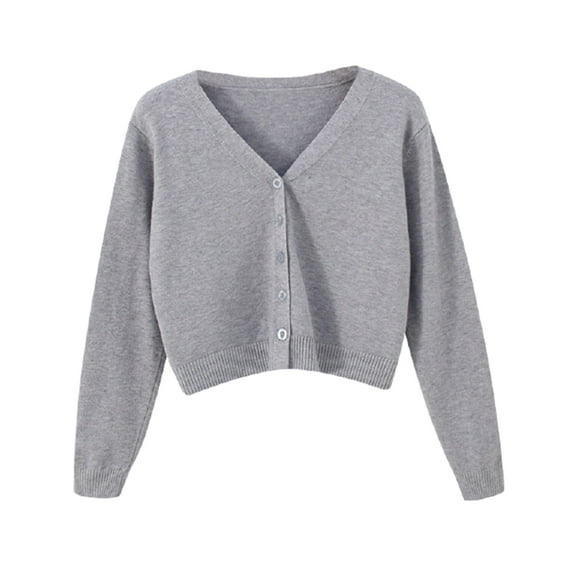 Women Solid Color Long Sleeve V Neck Cardigan Sweater Buttons Short Knitwear