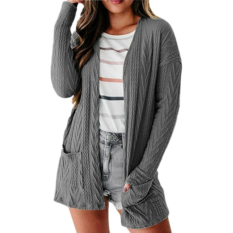 Women Solid Color Loose Fashion Patchwork Sweater Knit Long Sleeve Cardigan Jacket Coat Walmart