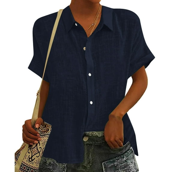 Women Solid Color Loose Short Sleeve Lapel Button Up Cardigan Top Striped Short Sleeve Tee Shirts for Women Trendy Womens Compression T Shirt Tall Womens Shirts Juniors Active Shirts Womens Top Extra