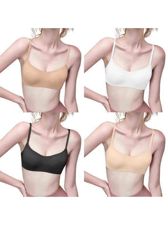 Women Solid Color Low-Cut Half A Cup Liquid Foundation Seamless Bra, Traceless Wireless Bralette, Lightweight Invisible for Women's Daily Wear | TruBelle,White S