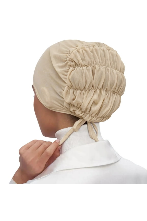 Women Solid Color Mesh Bandage Bottoming Hat Breathable Elastic Belt Cap Scarf Bottoming Headscarf