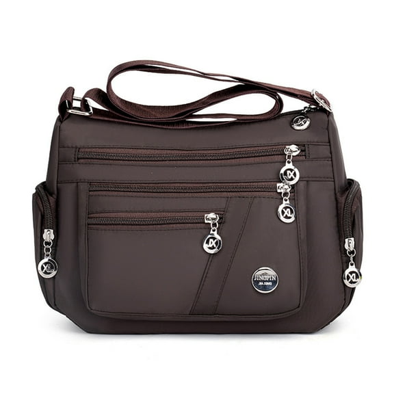 Women Solid Color Multi Pockets Zip Shoulder Crossbody Bag Canvas Storage Pouch