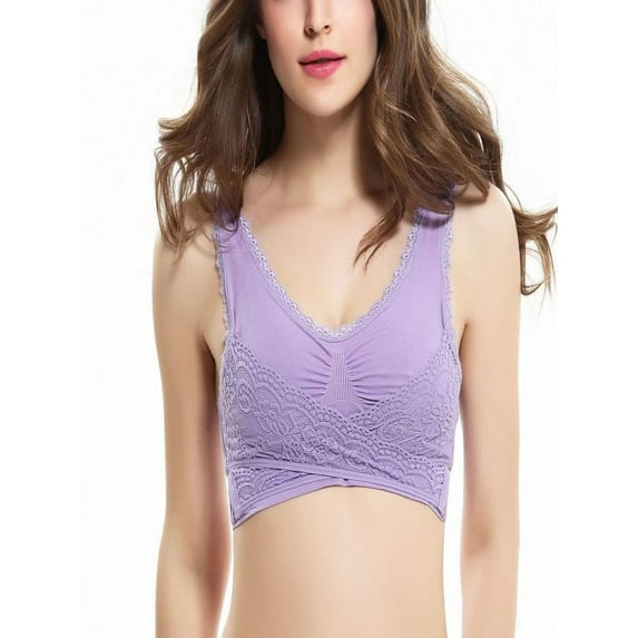 Women Solid Color New Cross Side Buckle Without Rims Gathered Sports Underwear Sleep Bra