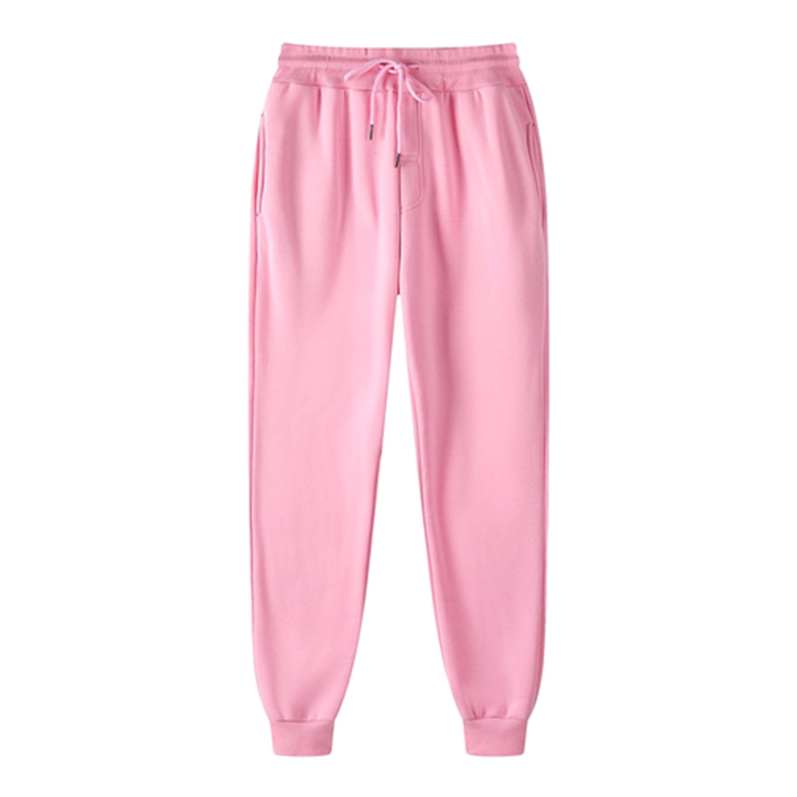 Women Solid Color Pants Adjustable Drawstring Joggers Sweatpants Basic Plus Size Trousers 3X Large Pink