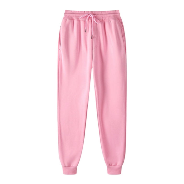 Women Solid Color Pants Adjustable Drawstring Joggers Sweatpants Basic Plus  Size Trousers (3X-Large, Pink)