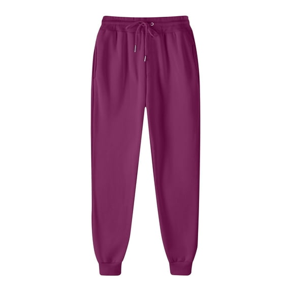 Women Solid Color Pants Adjustable Drawstring Joggers Sweatpants Basic Plus Size Trousers (Large, Hot Pink)