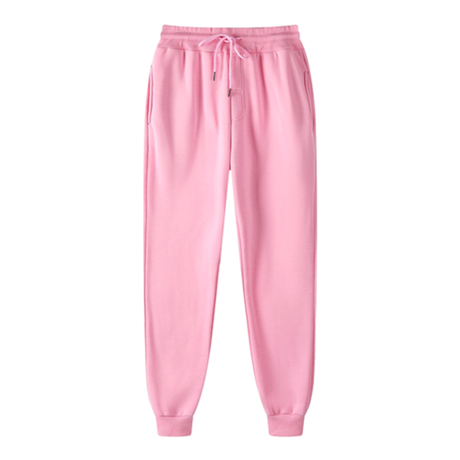 Women Solid Color Pants Adjustable Drawstring Joggers Sweatpants Basic Plus  Size Trousers (Medium, Pink) 