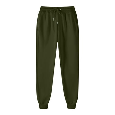 Women Solid Color Pants Adjustable Drawstring Joggers Sweatpants Basic Plus Size Trousers (XX-Large, Army Green)