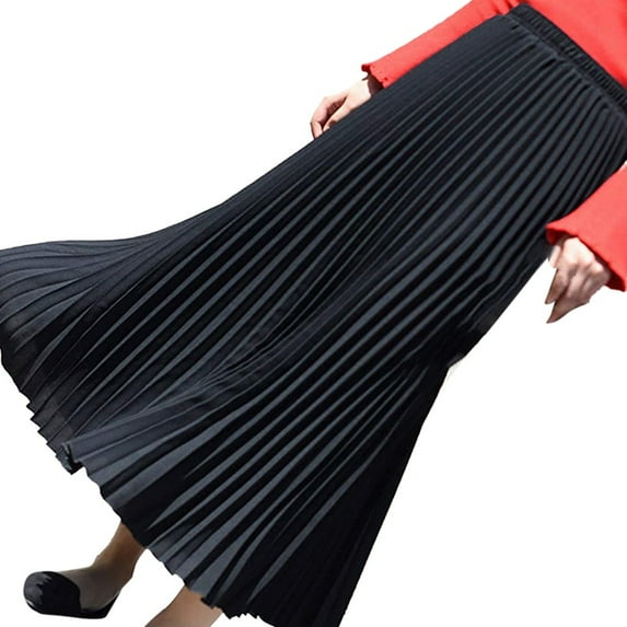 Women Solid Color Pleated Elegant Midi Elastic Waist Maxi Skirt Club Basic Leisure Dailywear